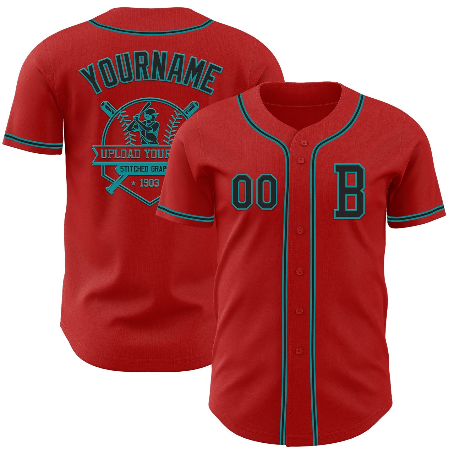 Custom Red Black-Teal Authentic Baseball Jersey - Sky-Custom