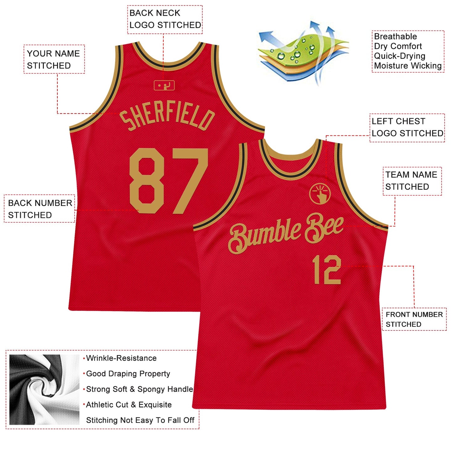 Custom Red Old Gold-Black Authentic Throwback Basketball Jersey - Sky-Custom