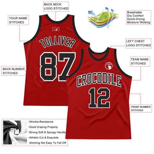Custom Red Black-White Authentic Throwback Basketball Jersey - Sky-Custom