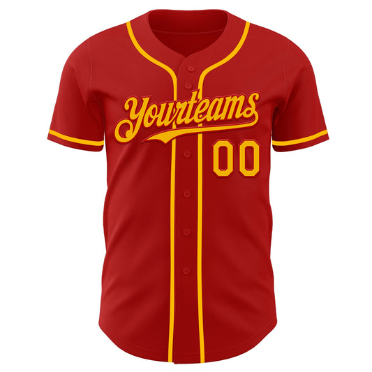 Custom Red Gold Authentic Baseball Jersey - Sky-Custom