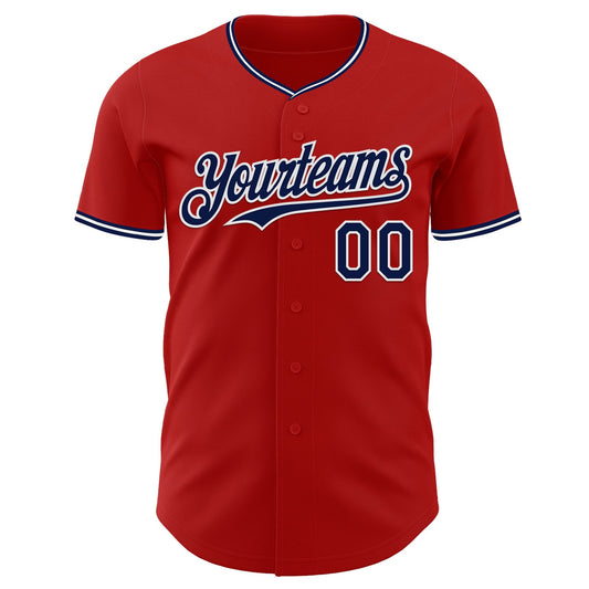Custom Red Navy-White Authentic Baseball Jersey - Sky-Custom