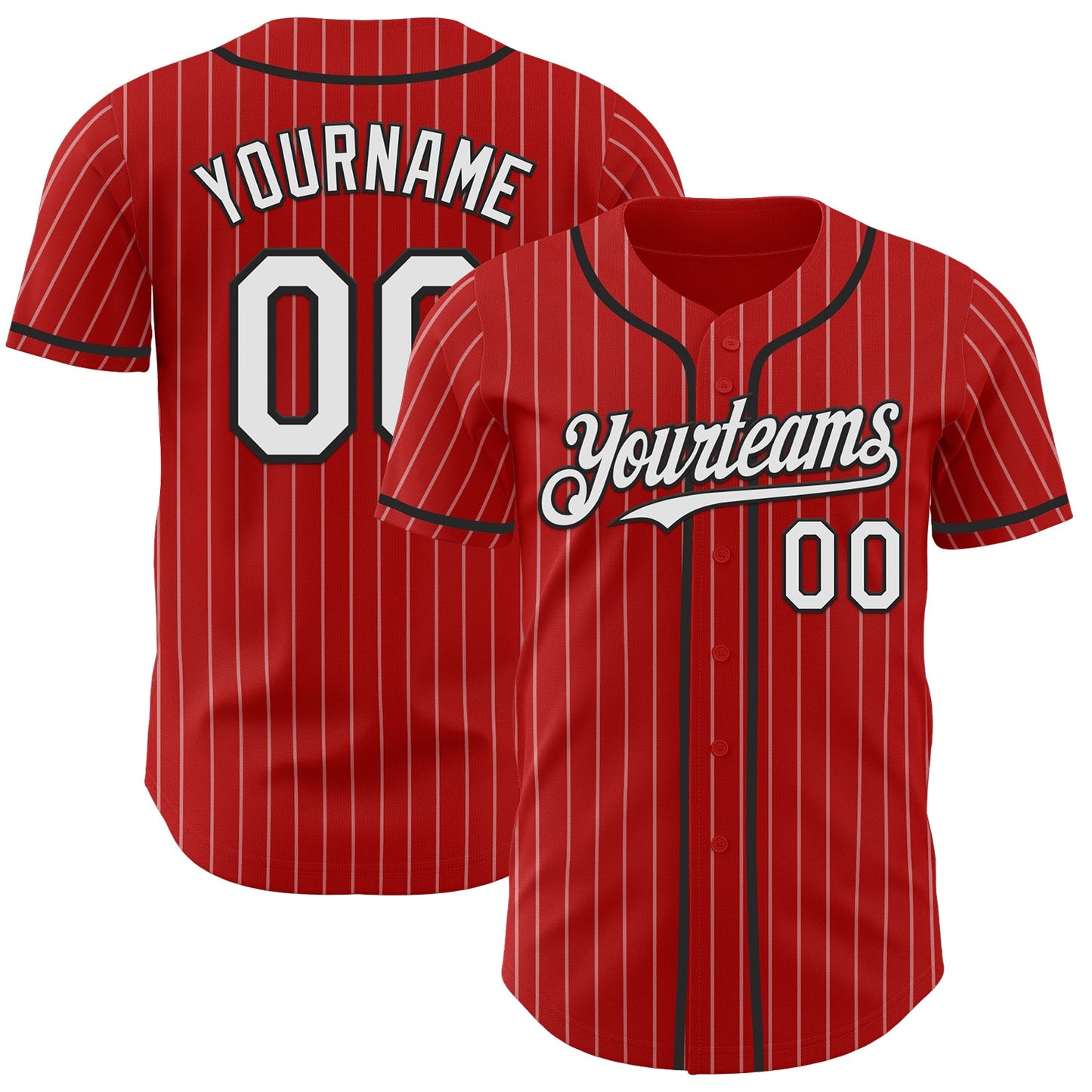 Custom Red White Pinstripe Black Authentic Baseball Jersey - Sky-Custom