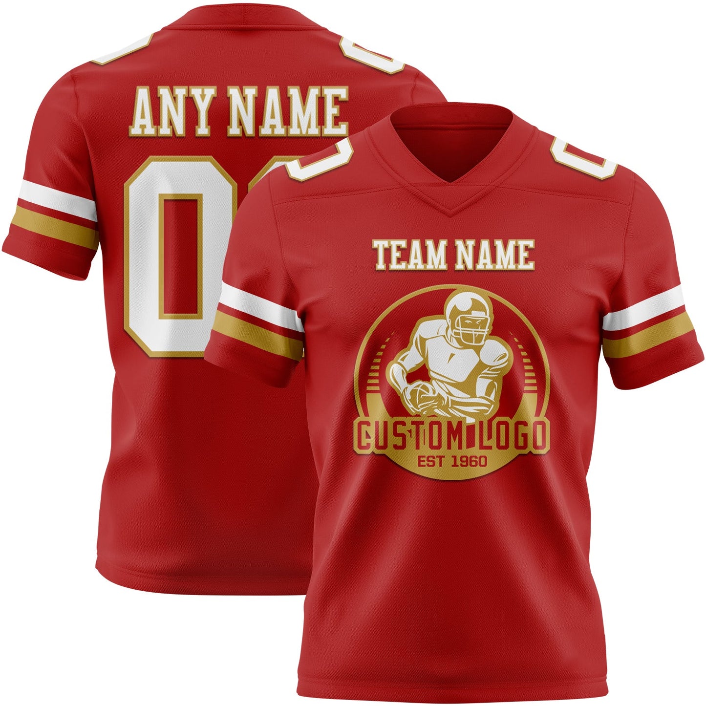 Custom Red White-Old Gold Mesh Authentic Football Jersey - Sky-Custom