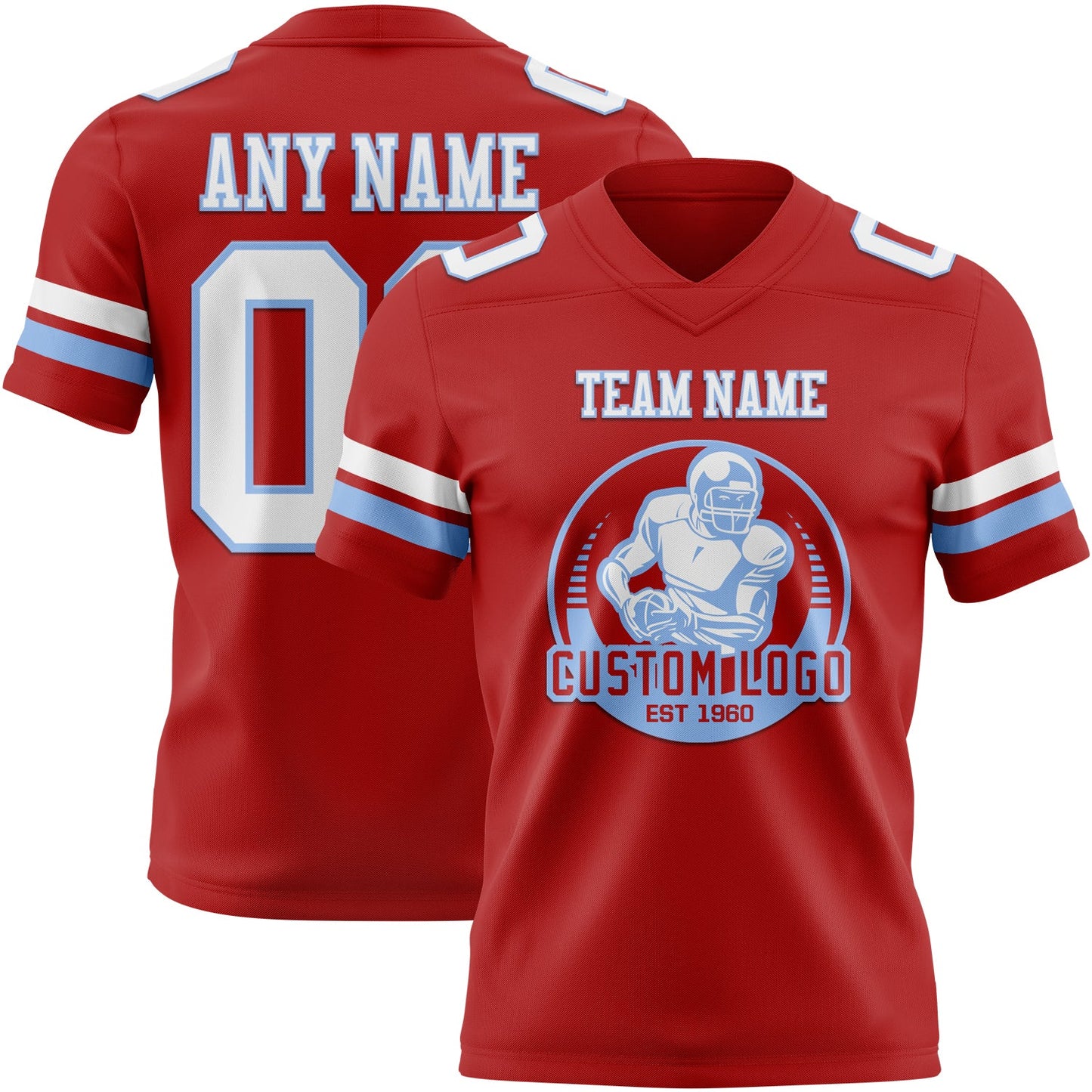 Custom Red White-Light Blue Mesh Authentic Football Jersey - Sky-Custom