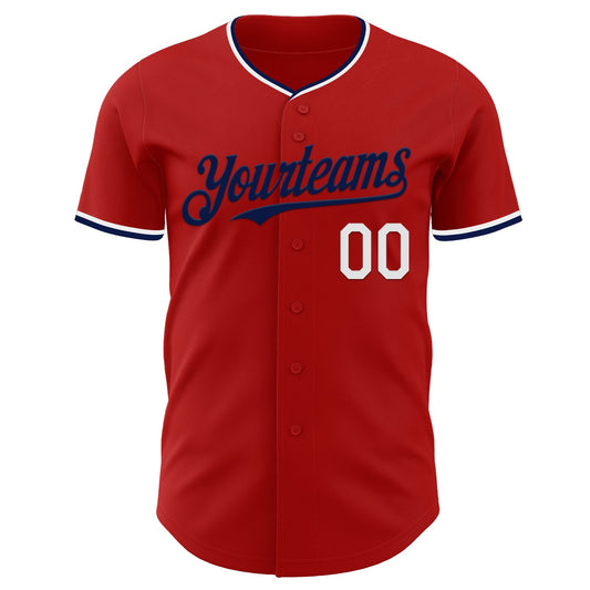 Custom Red White-Navy Authentic Baseball Jersey - Sky-Custom