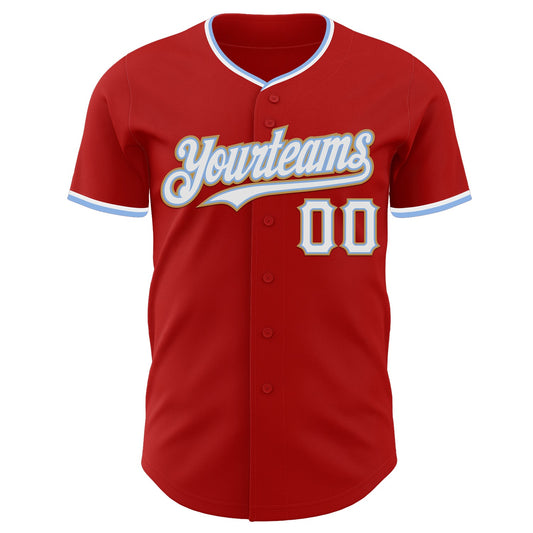 Custom Red White Light Blue-Old Gold Authentic Baseball Jersey - Sky-Custom