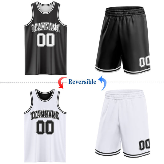 Custom Reversible Black White Double Side Sublimation Basketball Suit Jersey - Sky-Custom