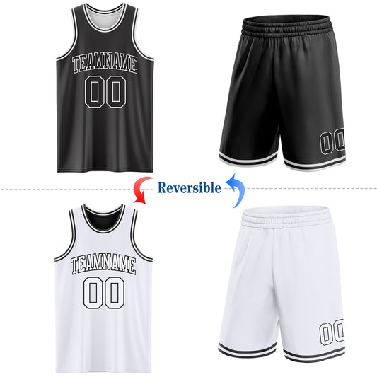 Custom Reversible Black White Double Side Sublimation Basketball Suit Jersey - Sky-Custom