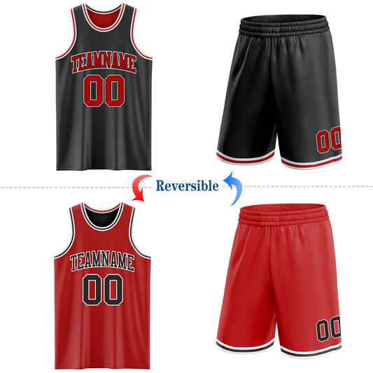 Custom Reversible Black Red-White Double Side Sublimation Basketball Suit Jersey - Sky-Custom