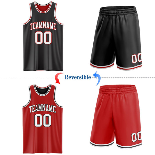 Custom Reversible Black White-Red Double Side Sublimation Basketball Suit Jersey - Sky-Custom