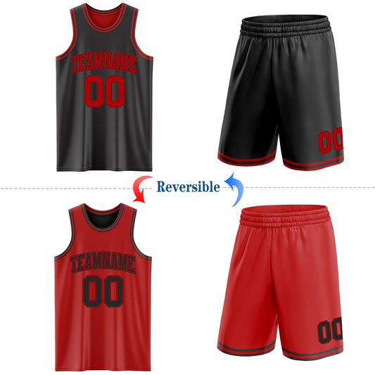Custom Reversible Black Red Double Side Sublimation Basketball Suit Jersey - Sky-Custom