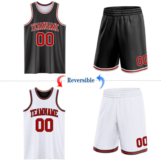 Custom Reversible Black Red-White Double Side Sublimation Basketball Suit Jersey - Sky-Custom