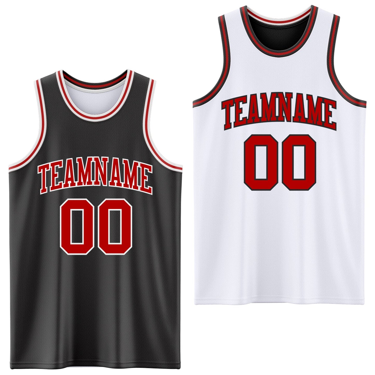 Custom Reversible Black Red-White Double Side Sublimation Basketball Suit Jersey - Sky-Custom