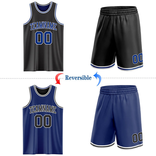 Custom Reversible Black Royal-White Double Side Sublimation Basketball Suit Jersey - Sky-Custom