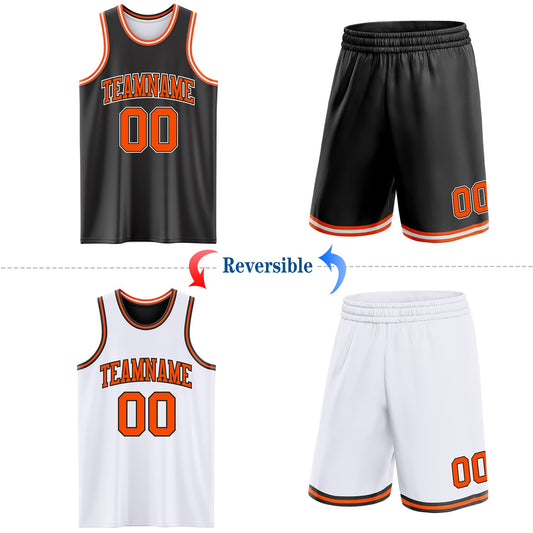 Custom Reversible Black Orange-White Double Side Sublimation Basketball Suit Jersey - Sky-Custom