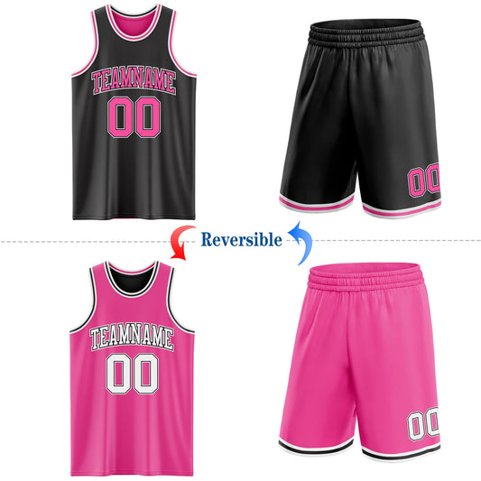 Custom Reversible Black Pink-White Double Side Sublimation Basketball Suit Jersey - Sky-Custom