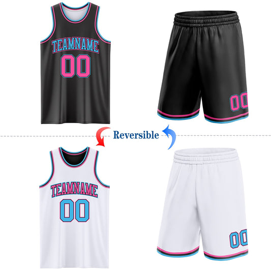 Custom Reversible Black Pink-Sky Blue Double Side Sublimation Basketball Suit Jersey - Sky-Custom