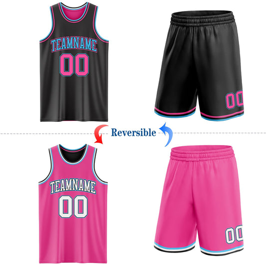 Custom Reversible Black Pink-Sky Blue Double Side Sublimation Basketball Suit Jersey - Sky-Custom
