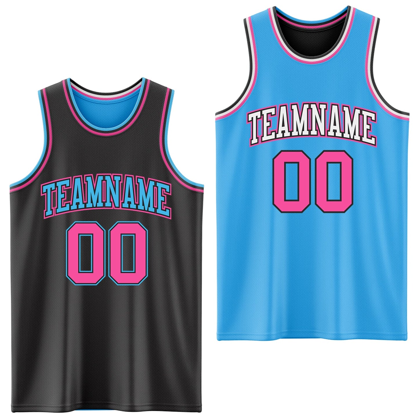 Custom Reversible Black Pink-Sky Blue Double Side Sublimation Basketball Suit Jersey - Sky-Custom