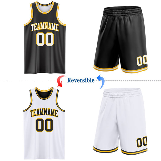 Custom Reversible Black White-Gold Double Side Sublimation Basketball Suit Jersey - Sky-Custom