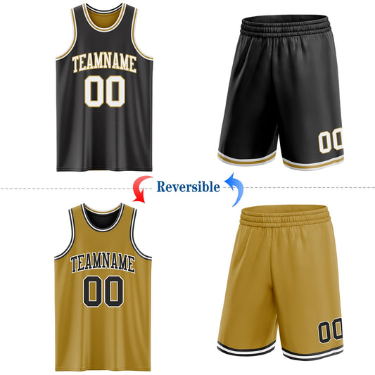 Custom Reversible Black White-Old Gold Double Side Sublimation Basketball Suit Jersey - Sky-Custom