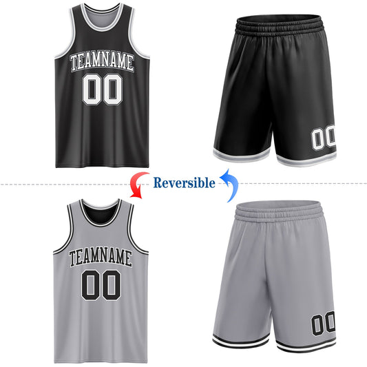 Custom Reversible Black White-Gray Double Side Sublimation Basketball Suit Jersey - Sky-Custom