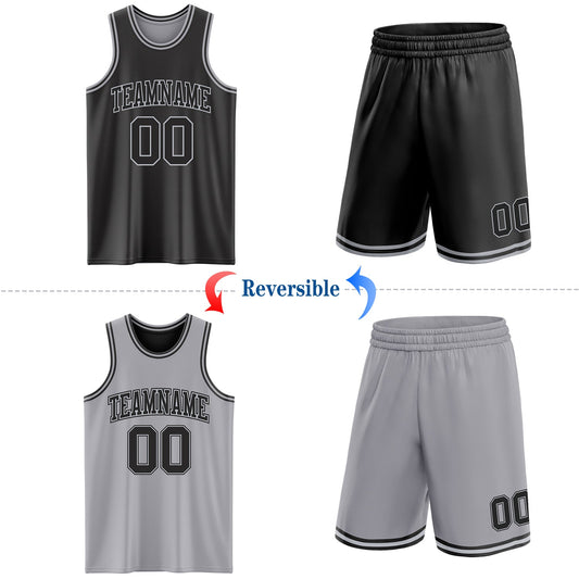 Custom Reversible Black Gray Double Side Sublimation Basketball Suit Jersey - Sky-Custom