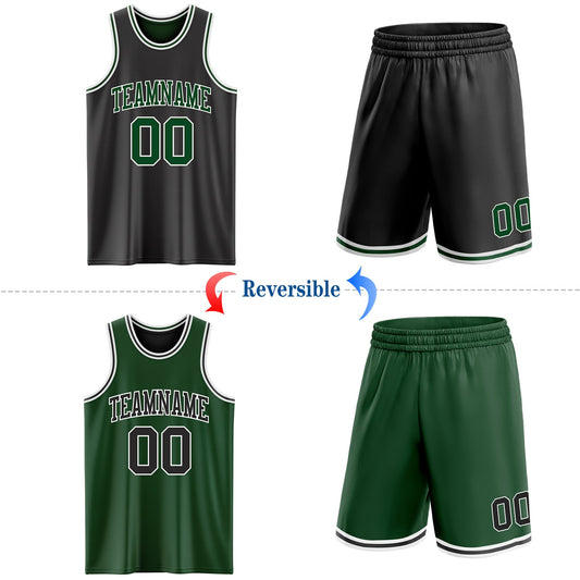 Custom Reversible Black Green-White Double Side Sublimation Basketball Suit Jersey - Sky-Custom