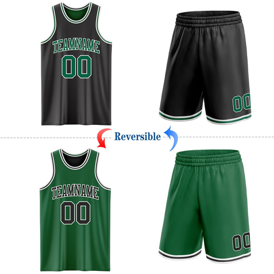 Custom Reversible Black Kelly Green-White Double Side Sublimation Basketball Suit Jersey - Sky-Custom