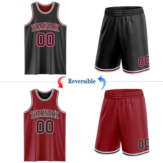 Custom Reversible Black Maroon-White Double Side Sublimation Basketball Suit Jersey - Sky-Custom