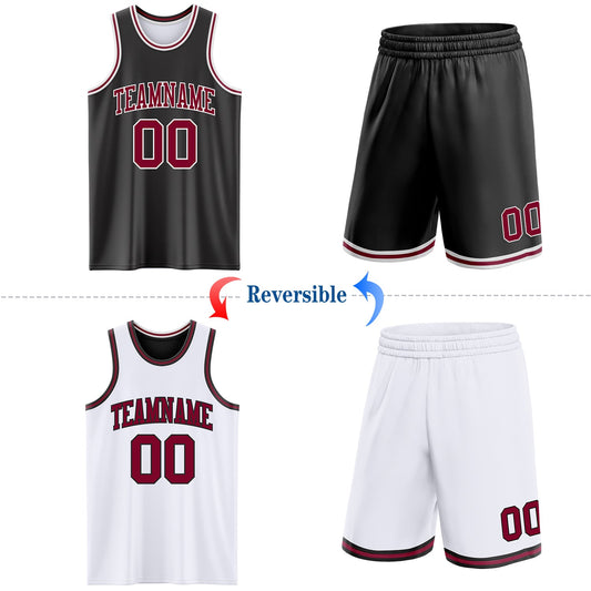 Custom Reversible Black Maroon-White Double Side Sublimation Basketball Suit Jersey - Sky-Custom