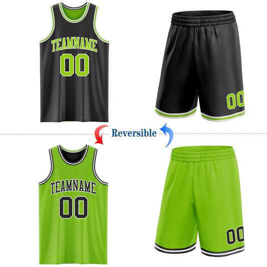 Custom Reversible Black Neon Green-White Double Side Sublimation Basketball Suit Jersey - Sky-Custom