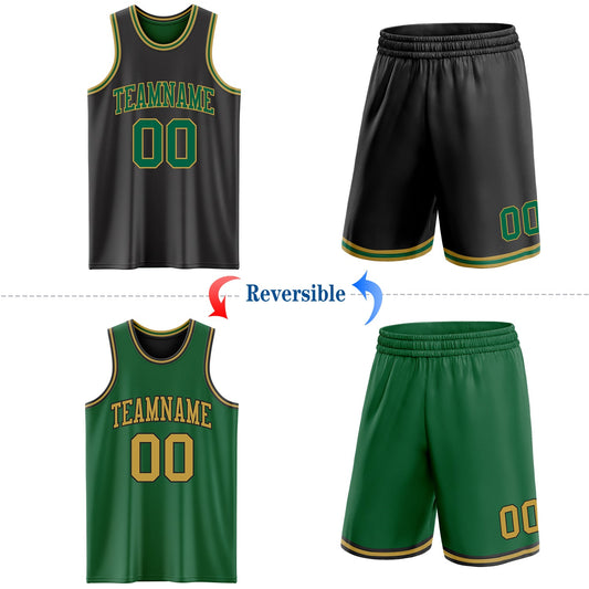 Custom Reversible Black Kelly Green-Old Gold Double Side Sublimation Basketball Suit Jersey - Sky-Custom