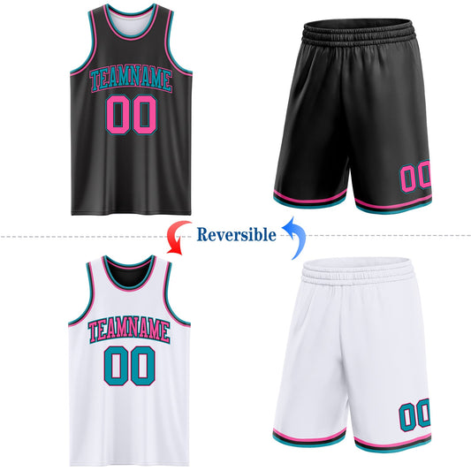 Custom Reversible Black Pink-Teal Double Side Sublimation Basketball Suit Jersey - Sky-Custom