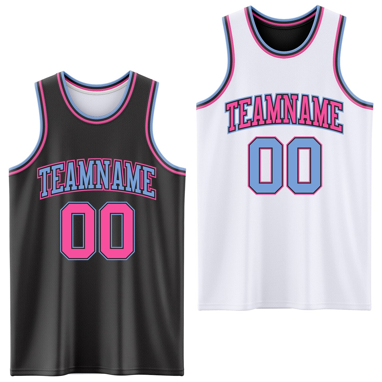 Custom Reversible Black Pink-Light Blue Double Side Sublimation Basketball Suit Jersey - Sky-Custom
