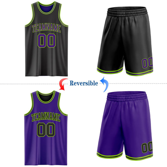 Custom Reversible Black Purple-Neon Green Double Side Sublimation Basketball Suit Jersey - Sky-Custom