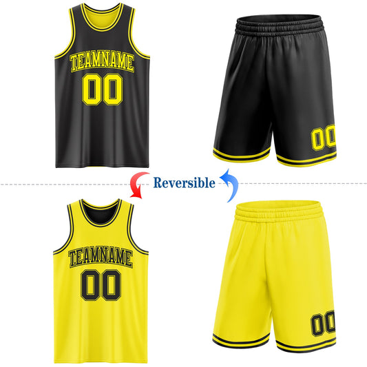 Custom Reversible Black Light Yellow Double Side Sublimation Basketball Suit Jersey - Sky-Custom