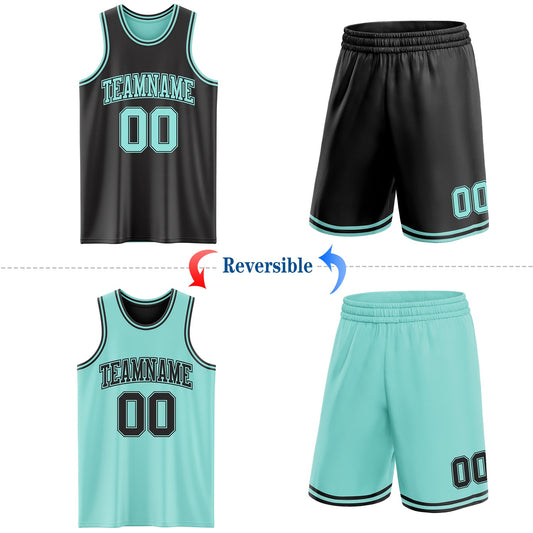 Custom Reversible Black Ice Blue Double Side Sublimation Basketball Suit Jersey - Sky-Custom