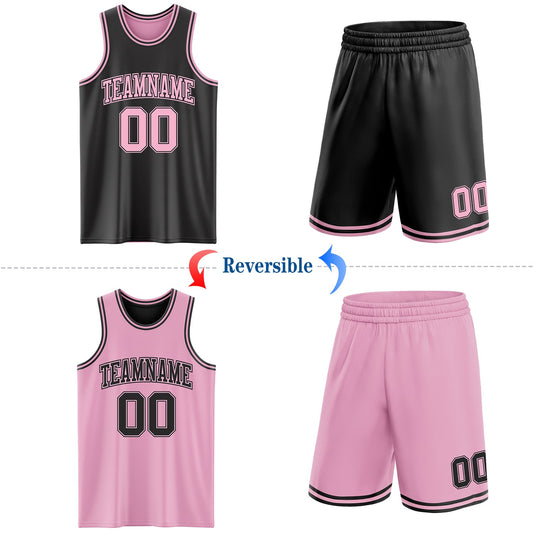 Custom Reversible Black Light Pink Double Side Sublimation Basketball Suit Jersey - Sky-Custom