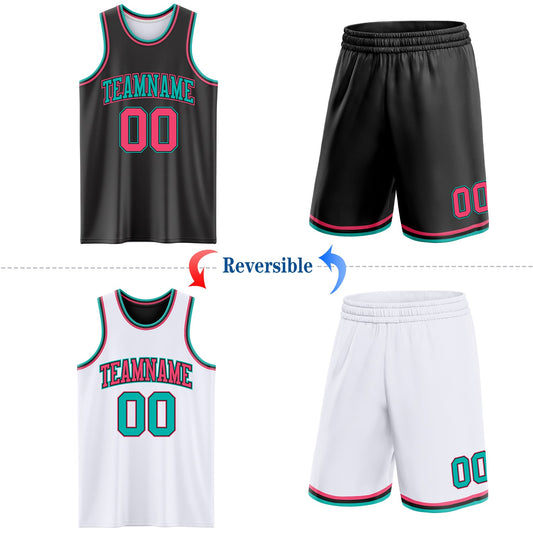Custom Reversible Black Neon Pink-Aqua Double Side Sublimation Basketball Suit Jersey - Sky-Custom