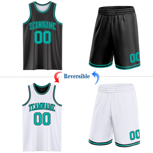 Custom Reversible Black Aqua Double Side Sublimation Basketball Suit Jersey - Sky-Custom