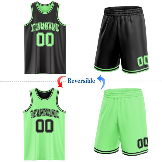 Custom Reversible Black Pea Green Double Side Sublimation Basketball Suit Jersey - Sky-Custom