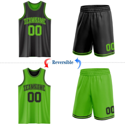 Custom Reversible Black Aurora Green Double Side Sublimation Basketball Suit Jersey - Sky-Custom