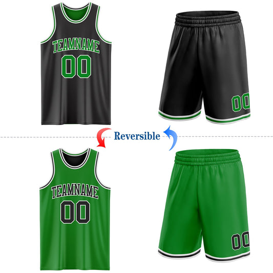 Custom Reversible Black Grass Green-White Double Side Sublimation Basketball Suit Jersey - Sky-Custom