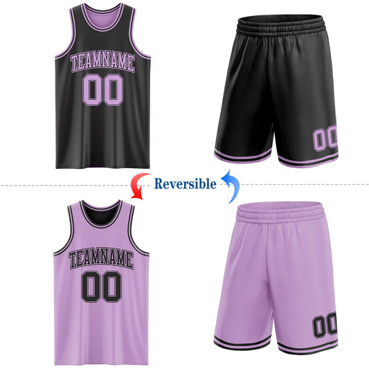 Custom Reversible Black Light Purple Double Side Sublimation Basketball Suit Jersey - Sky-Custom