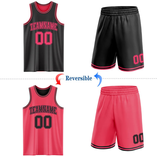 Custom Reversible Black Neon Pink Double Side Sublimation Basketball Suit Jersey - Sky-Custom