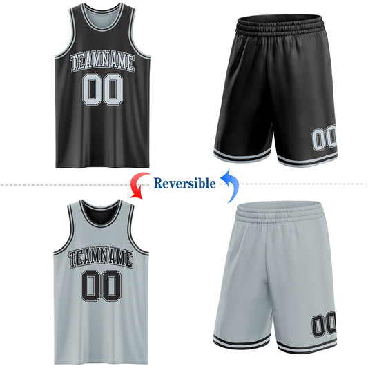 Custom Reversible Black Silver Double Side Sublimation Basketball Suit Jersey - Sky-Custom