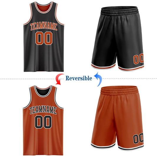 Custom Reversible Black Texas Orange-White Double Side Sublimation Basketball Suit Jersey - Sky-Custom