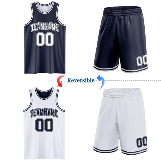 Custom Navy White Reversible Double Side Sublimation Basketball Suit Jersey - Sky-Custom