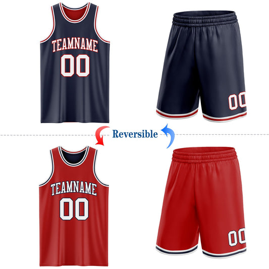Custom Navy White-Red Reversible Double Side Sublimation Basketball Suit Jersey - Sky-Custom